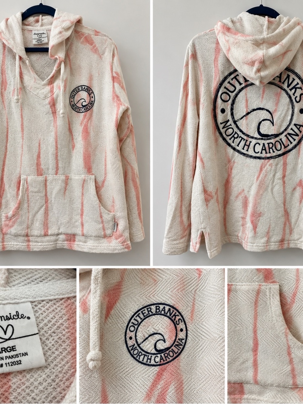 Women’s OBX Pink and White Tie Dye Hoodie, size large